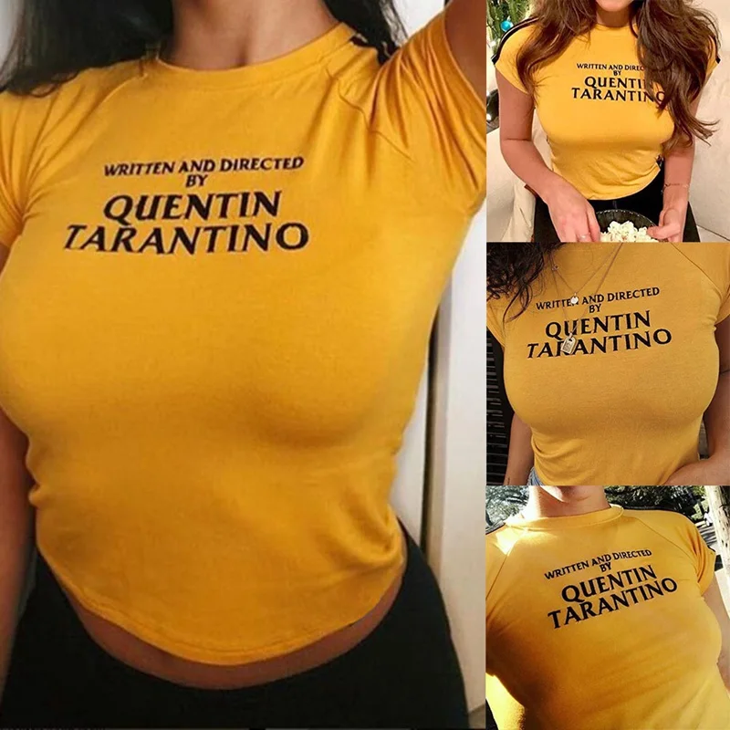 

Written And Directed Quentin Tarantino Yellow T Shirt 90s Women Fashion Tees Goth Grunge Tops Camisetas Tumblr Art Slogan Shirt