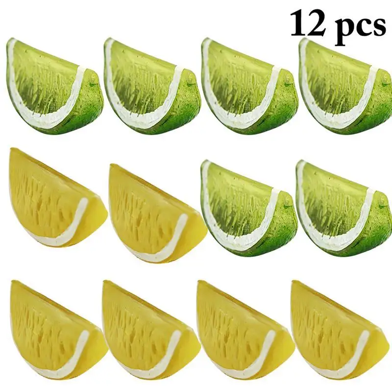 12 шт. Реалистичный искусственный лимон кусок моделирование фруктовый кусок модель реквизит для фотографий дисплей домашнее настольное украшение поставки - Цвет: Многоцветный