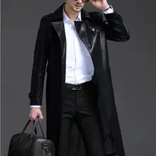 Корейские зимние черные костюмы Воротник повседневные плотные кожаные пальто мужские тонкие однобортные длинные пальто мужские кожаные тренчи 4XL