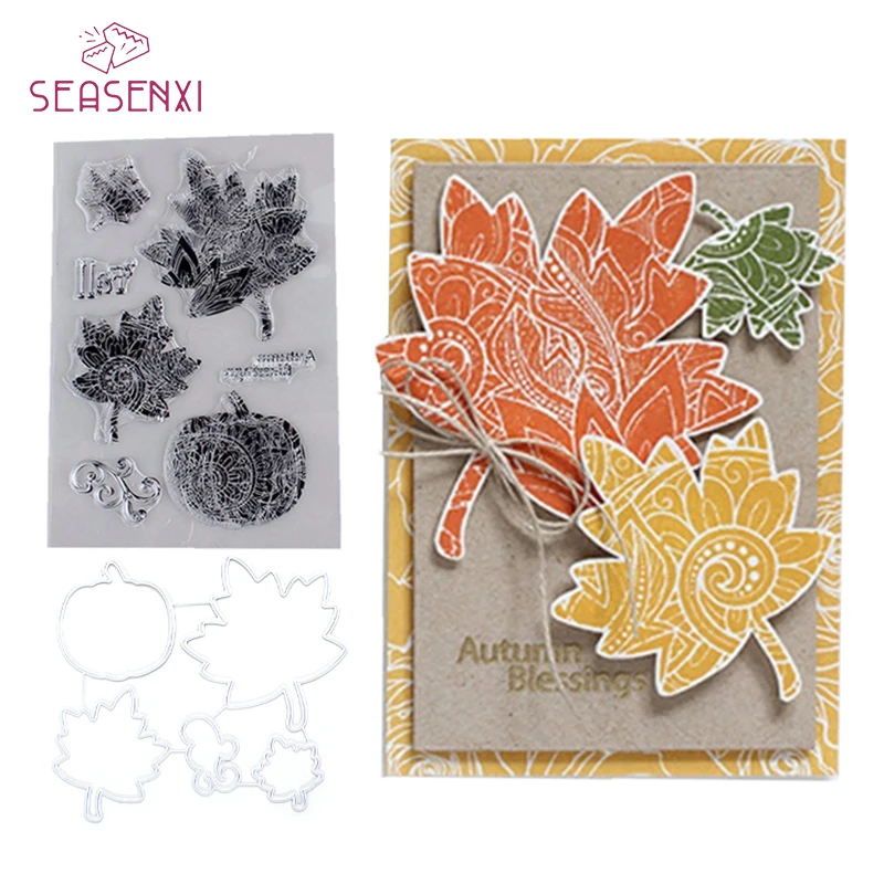 

SEASENXI Maple Leaf Fall Clear Stamps & Metal Cutting Dies Stencils Stamps for Scrapbooking Embossing Clear Stamps and Dies