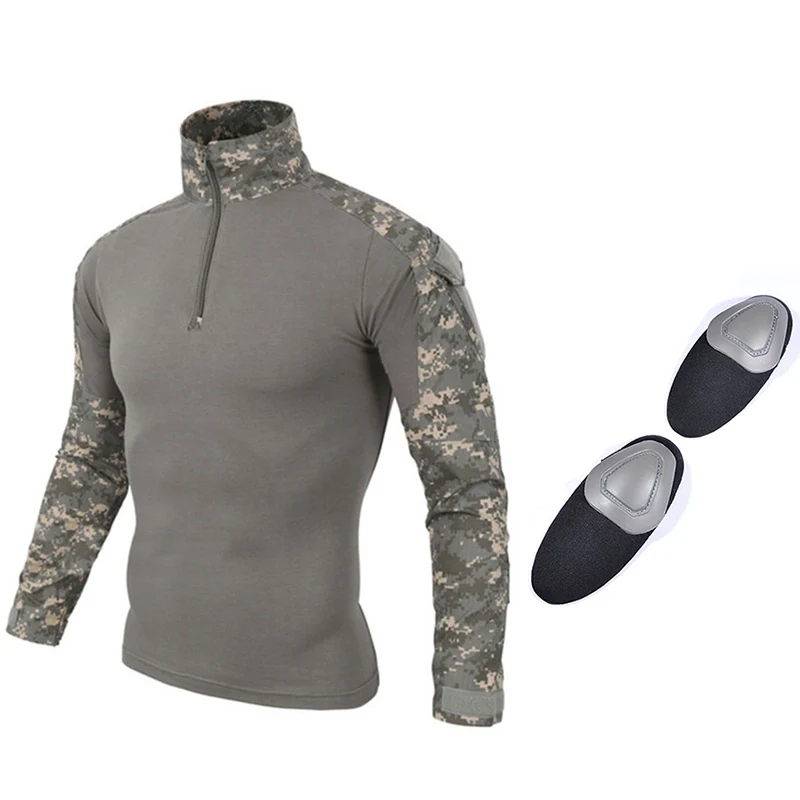 Военная Мультикам армейская боевая рубашка Униформа тактическая рубашка с налокотниками камуфляжная охотничья одежда Ghillie костюм Топ - Цвет: ACU