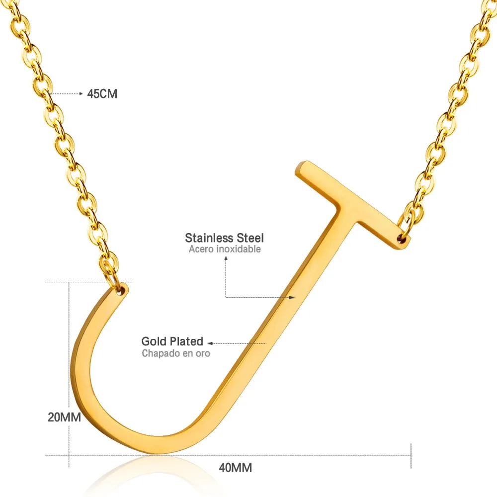 Harga Asonsteel 5 Pcs lot Terbaru Emas Besar J Huruf Kalung Liontin Stainless Steel Kalung Fashion Perhiasan untuk Wanita