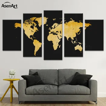

Wall Art Canvas 5 Panel Painting the Retro Colourful Map Modern Picture Printed Poster for Living Room Home Decorative