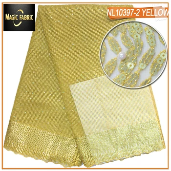 

New French beads and sequins net lace,African tulle mesh lace fabric high quality for party wedding dress 5yards NL10397