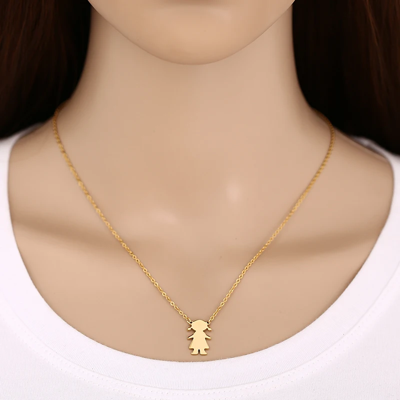 AMORUI Family Girl Choker Necklace Stainless Steel Rose Gold/Gold/Silver Color Daughter Necklaces & Pendants for Women Jewelry