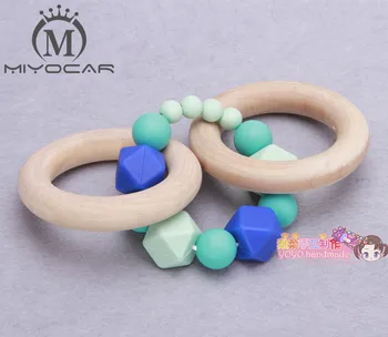 

Silicone Ring Teether, Bead Teething Toy Food Grade Silicone Beads Baby Sensory Toy Wooden Teether Silicone Ring Teether Ring