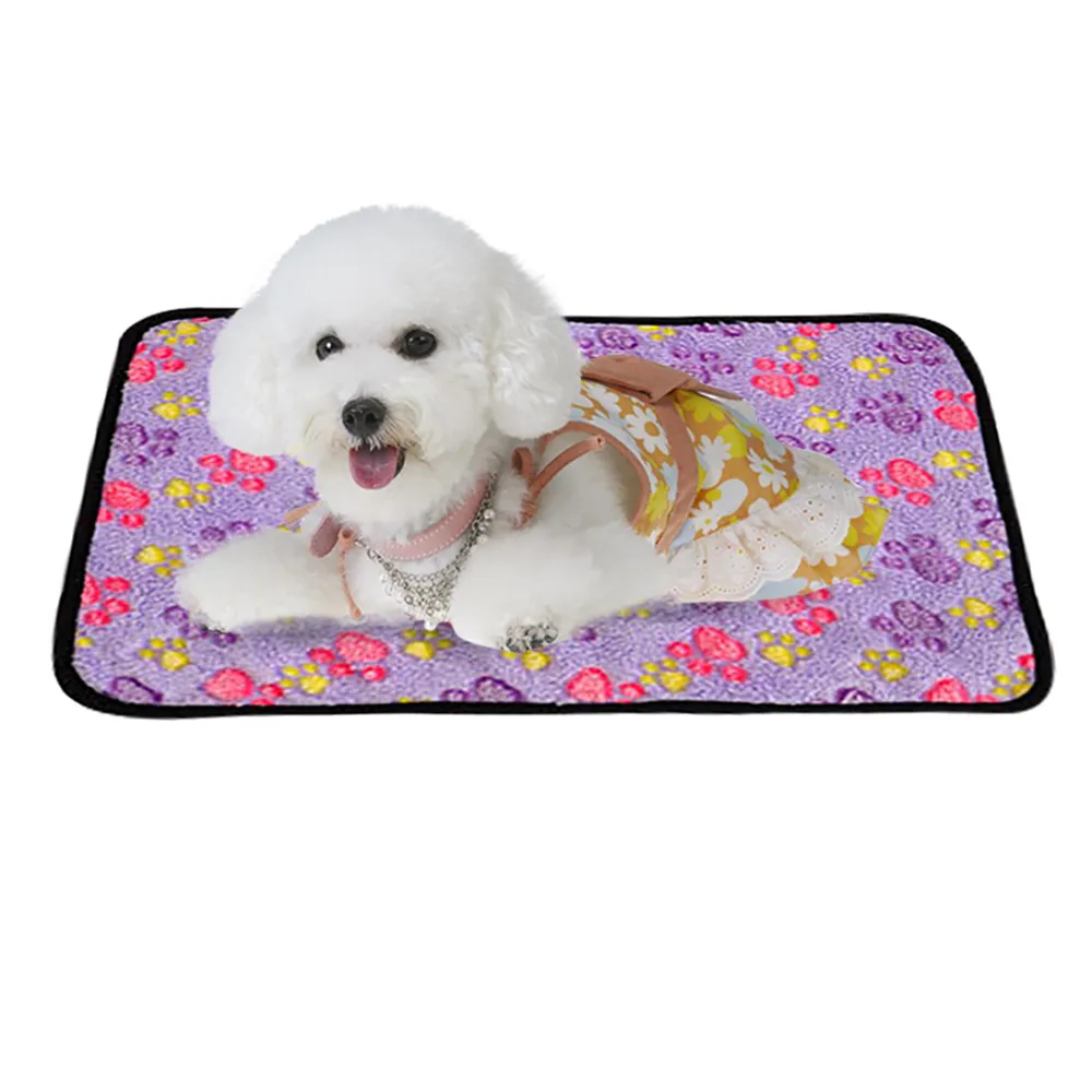 

Purple Lovely Pet Mat Small Large Paw Bone Print Cat Dog Puppy Cushion Fleece Soft Blanket Bed