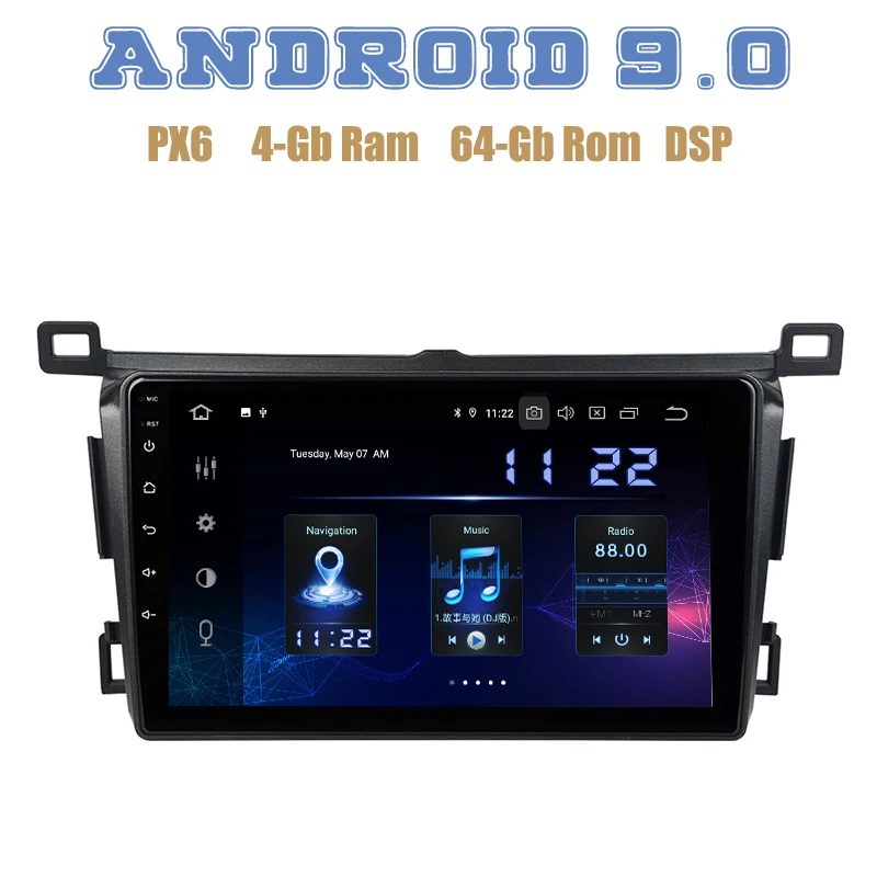 Автомагнитола 9 &quotIPS для Toyota RAV4 2013 2014 2015 2016 2017 PX6 Android 0 с DSP 4 + 64 Гб wifi 4g