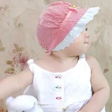 New Summer Lace font b Baby b font Girls Cotton Flower Stripe Cap Kids Flower Sun