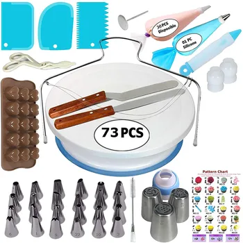 

Cake Decorating Supplies Kit-Baking Supplies- 1 Turntable stand- icing tips-1 Cake Leveler- baking accessories&Cake tools