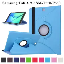 Для P550 SM-T550/T555 SM-P550 Tablet Case 360 Rotaing из искусственной кожи чехол для Samsung Galaxy Tab 9,7 дюйма T550 T555 корпус + пленка + ручка