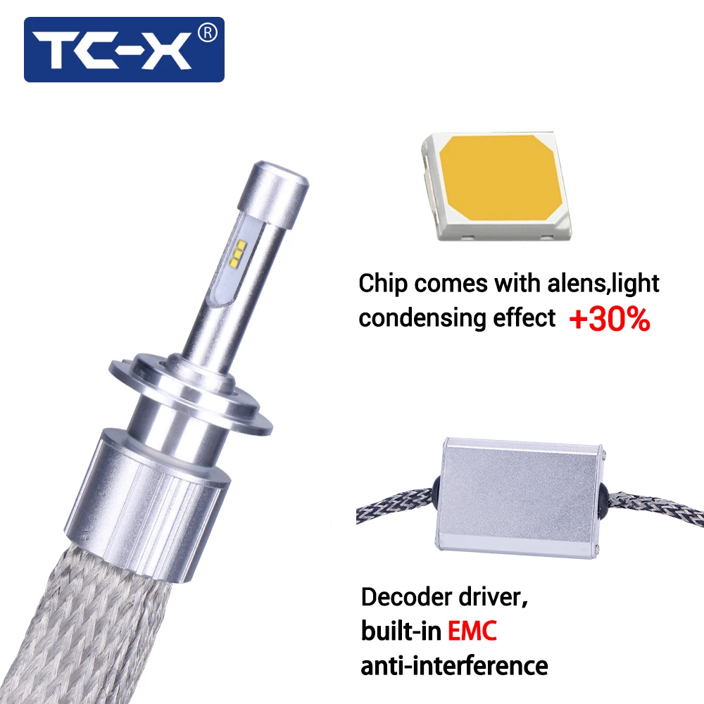 TC X LED Headlight Bulb H7 H1 H4 High Low Beam H11 LED Foglight Bulbs LUXEON ZES Chip 9005 9006