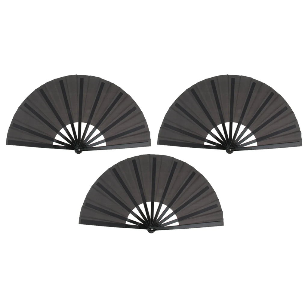 

3pcs Fashion DIY Dance Party Black Plastic Fabric Folding Hand Held Tai Chi Dancing Fan