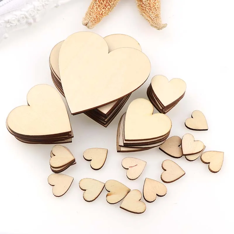 Mixed size DIY wooden heart patch Crafts Scrapbooking Supplies Wedding Decoration Hand-made Graffiti Buttons