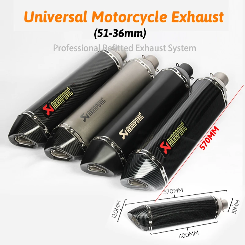 

570mm long escape de moto Motorcycle muffler pipe motogp cbr cqr yzf Akrapovic accessories ktm 36-51mm R1 250cc 350cc 600cc