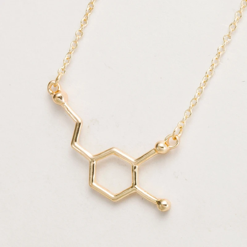 Oly2u новая молекула допамина изысканные ожерелья для женщин Элегантная Длинная цепочка Маленькая подвеска химическое ожерелье ювелирные изделия-N140