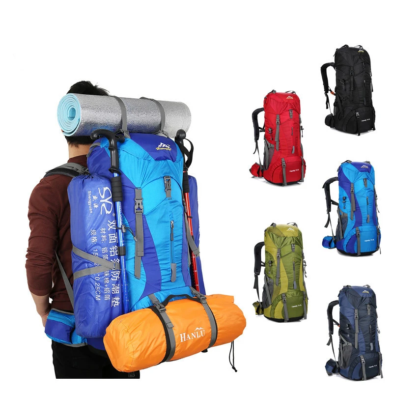 

75L Waterproof Polyester Outdoor Travel Backpack Rucksack Sport Bag With Rain Cover Camping Hiking Climbing Backpack Mochila