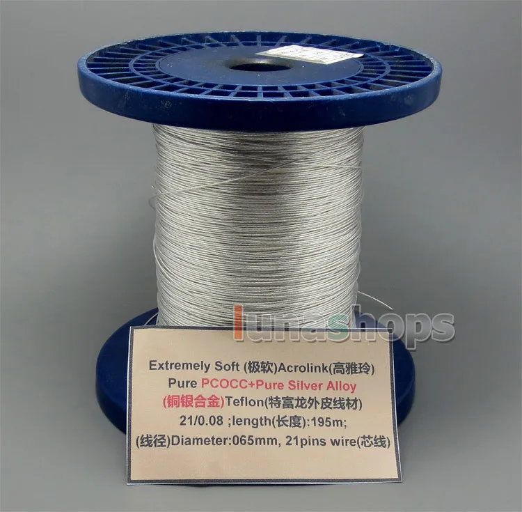 

LN004959 Extremely Soft Acrolink Silver + PCOCC Alloy Teflon Earphone Cable 21*0.08 0.11mm2 28AWG Dia:0.65mm