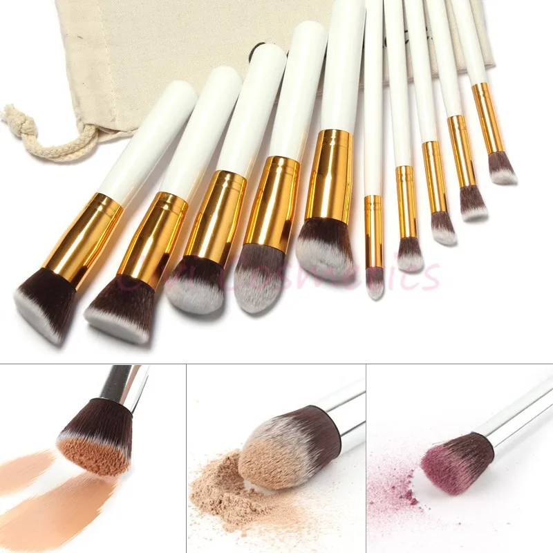 

10 Pcs Professional Makeup Brushes Set Make up Brush Kit Free Draw String Makeup Powder Foundation brush with Bag 07-0050