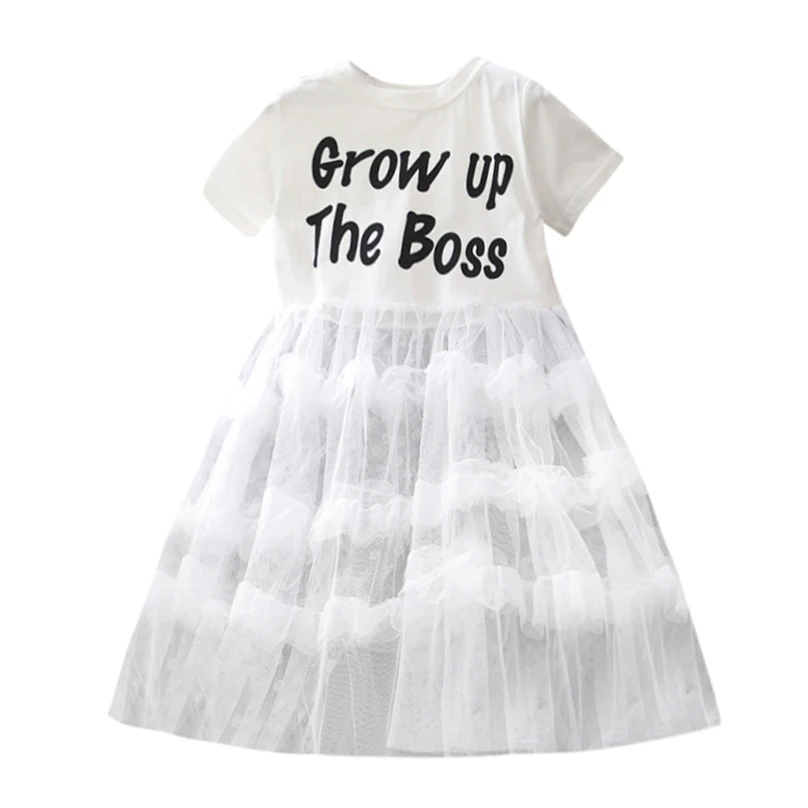 

New Summer vestidos Toddler Baby Girl Clothes Short Sleeve Letter Children Princess Tulle kids dresses for girls Spring dresses