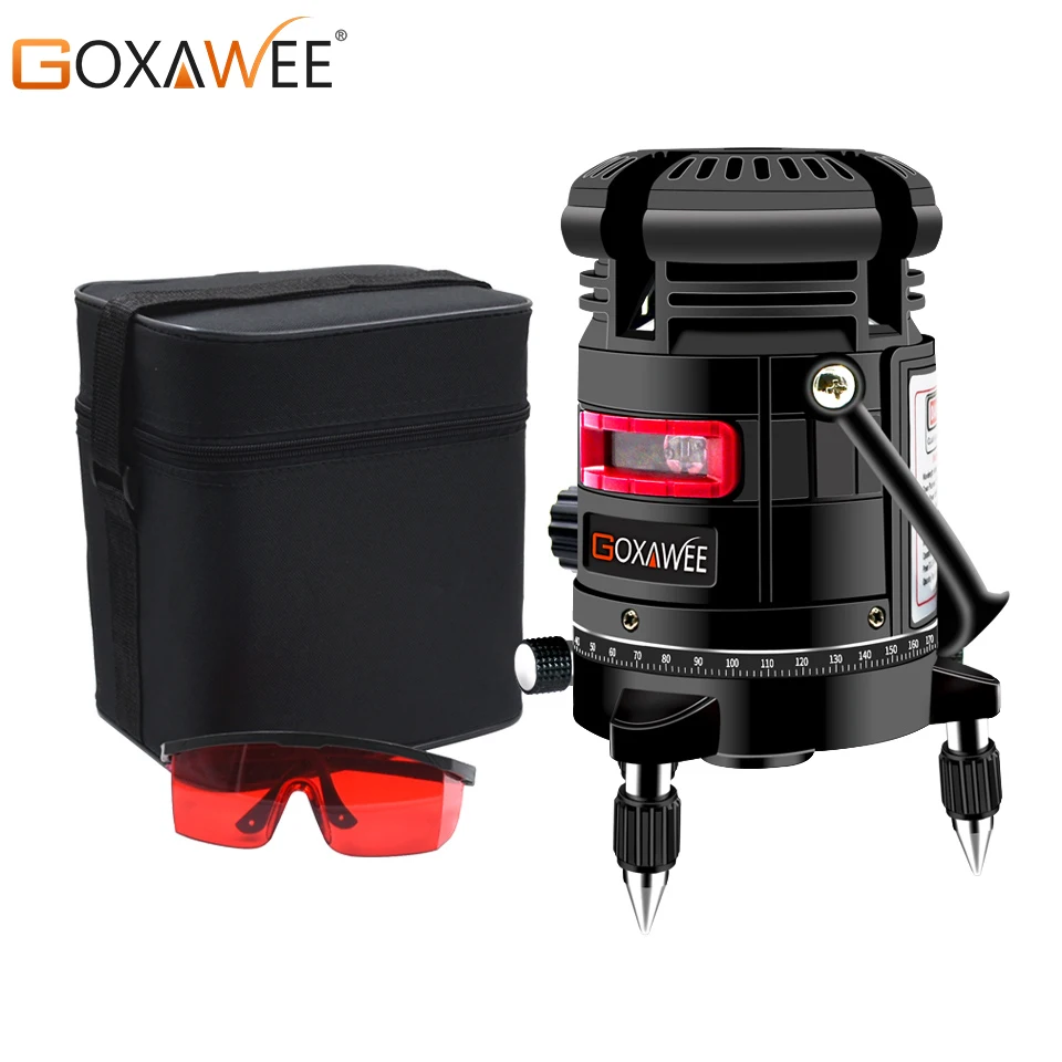 GOXAWEE 5 lines 6 points 360 Degrees 3D Rotary LD 635nm Auto Line Laser Level Vertical&ampHorizontal Tilt & Outdoor Mode | Инструменты