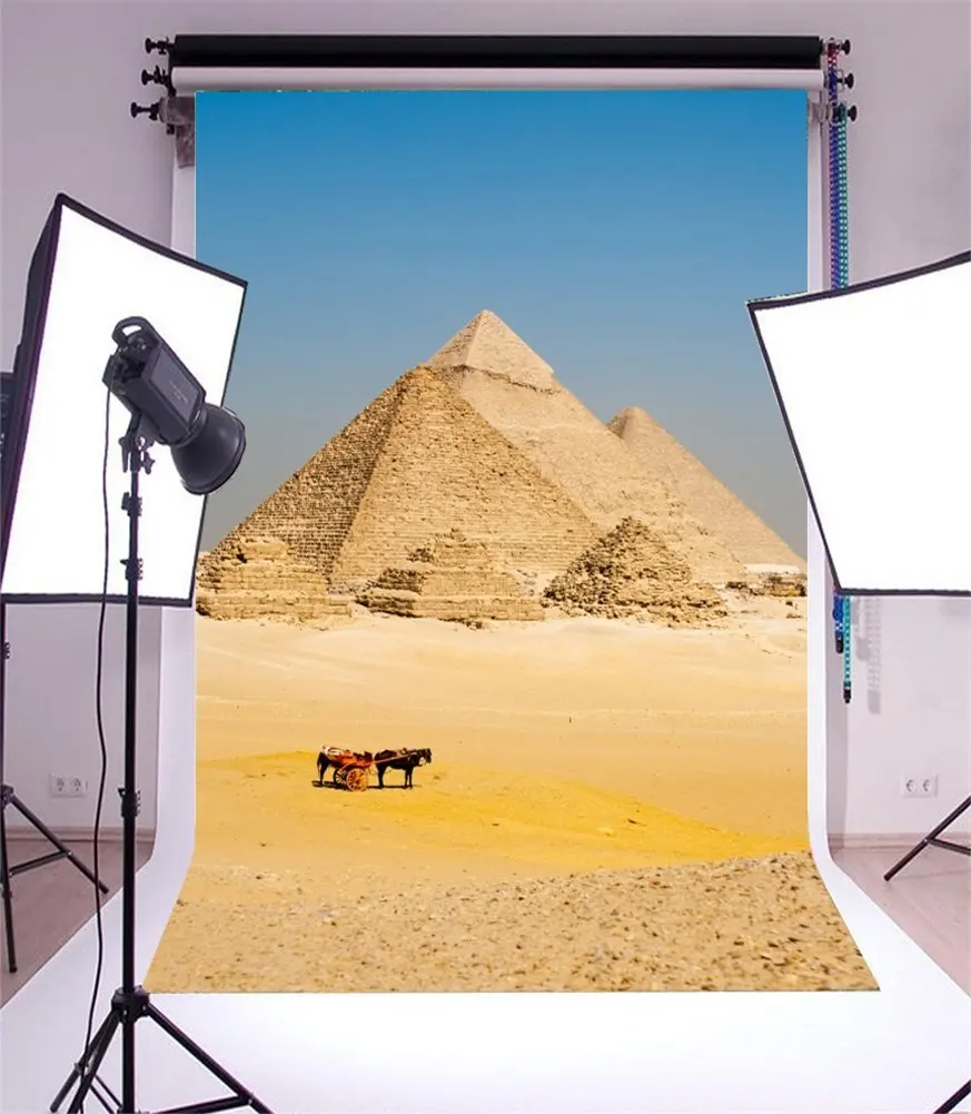 

Photography Backdrop Ancient Egyptian Pyramid Historic Culture Desert Carriage Blue Sky Nature Travel Photo Background Party