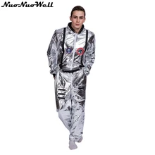 Космический костюм для мужчин взрослых Плюс Размер астронавт костюм Серебряный Костюмы пилотов Хэллоуин цельный комбинезон