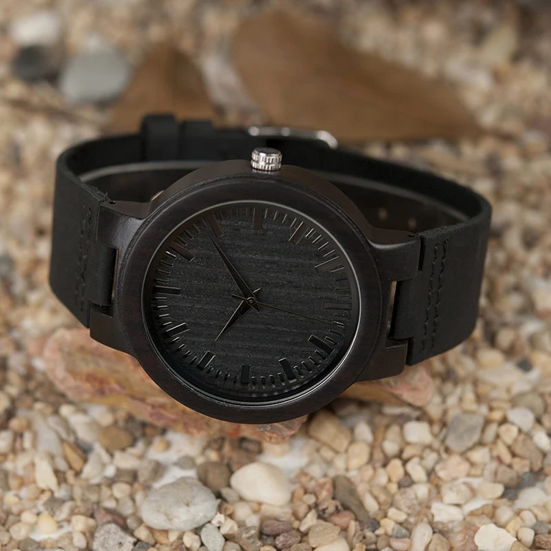 BOBO BIRD Men Watch Minimalist Original Wooden Watches Glassic Black Wristwatch as Gift for Men