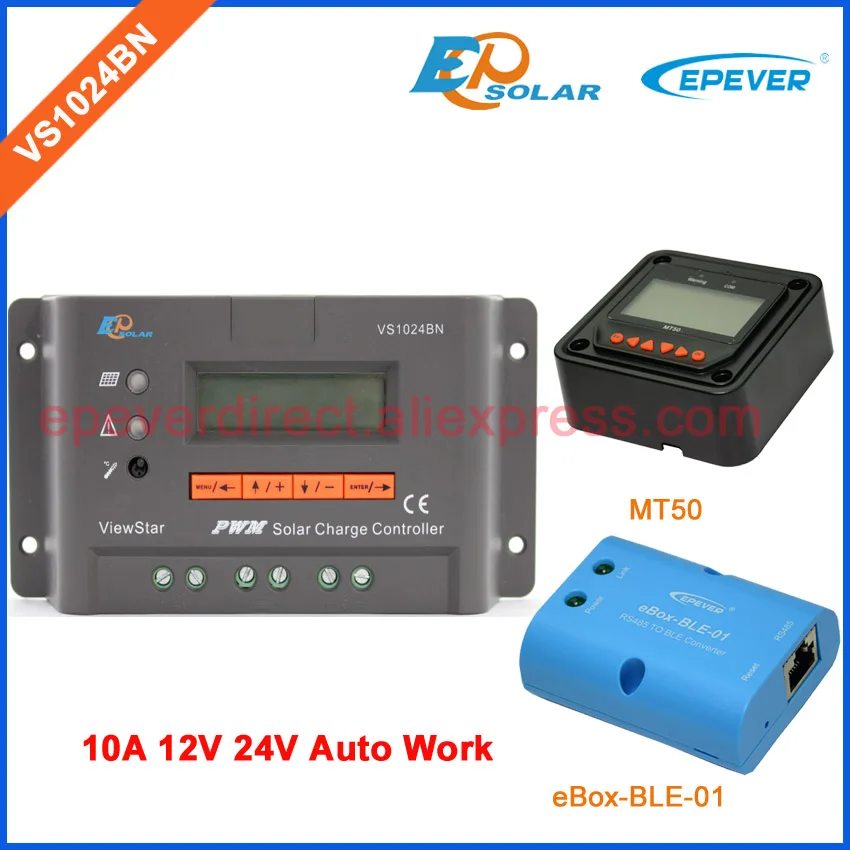 

PWM controller for solar system use New series VS1024BN 12v/24v EPEVER Solar 24V regulator with BLE BOX and MT50 remote meter
