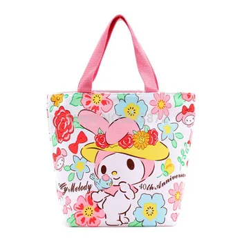 

Cute My Melody Flowers Small Canvas Handbag Girls Kids Lunch Bag for School Women Tote Lunch Box Bags Cartoon Picnic Food Bag