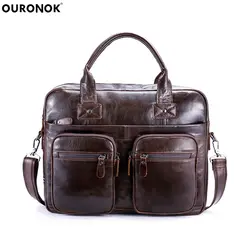 OURONOK Европа Стиль многофункциональный кожаный Для мужчин плеча сумки мужские портфели для ноутбука Повседневное Бизнес сумки через плечо