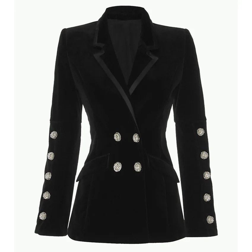 

Foreign Trade Explosions 2019 European American Women Jacket Treasure Diamond Double Row Buckle Waist Slim Soft Velvet Suit