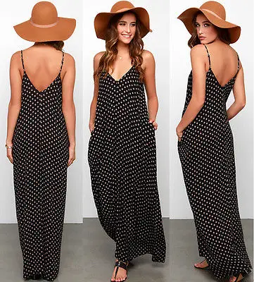 

Women Lady Dresses Clothing Sleeveless Dot Brief Dot Summer Boho Long Maxi Party Loose Beach Chiffon Dress New Sexy Hot Sale
