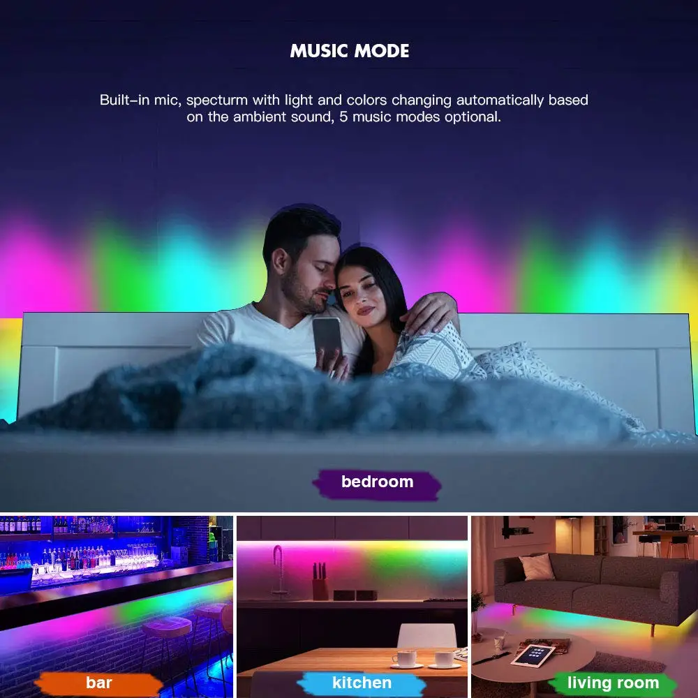 Светодиодная лента Dream Color Music 5050 12V 150 LED Встроенный IC 16.4ft Синхронизация с музыкой