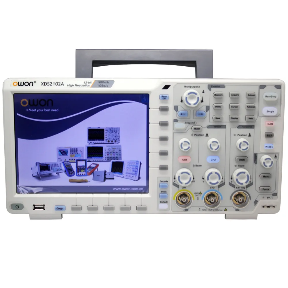 OWON XDS2102A 100 МГц 12 бит цифровой осциллограф ADC с высоким разрешением SPI/I2C/RS232/CAN