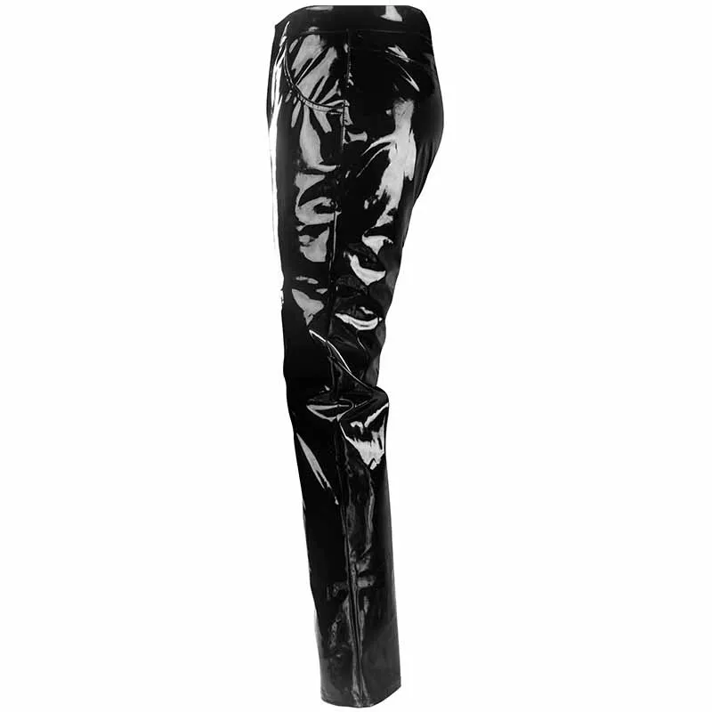 Punk Style Gothic Man Pants Sexy Wetlook Latex Vinyl Zipper Trousers Men Fashion Faux Leather Pole Dance Gay Fetish Pantalones Hombre (4)