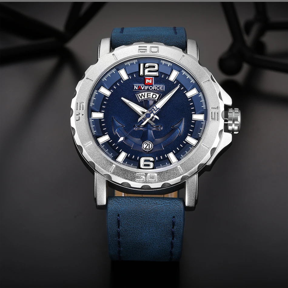 Мужские спортивные часы naviforce кожаный ремешок спортивные часы мужские кварцевые часы спортивные военные наручные часы Relogio masculino