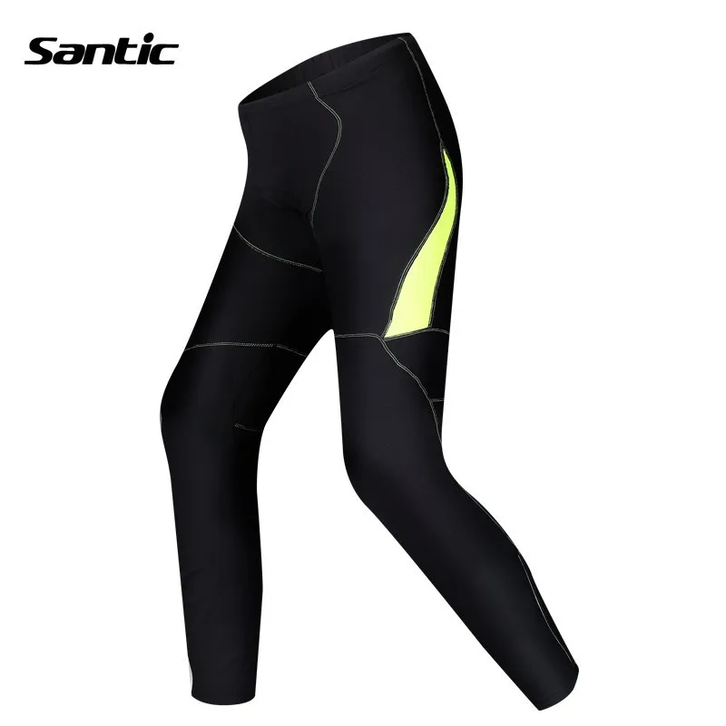 

Santic Mens Winter Green Line Padded Gel Pad Cycling Tights MTB Bike Pants Downhill Bicycle Pants Cycling Trousers Reflective