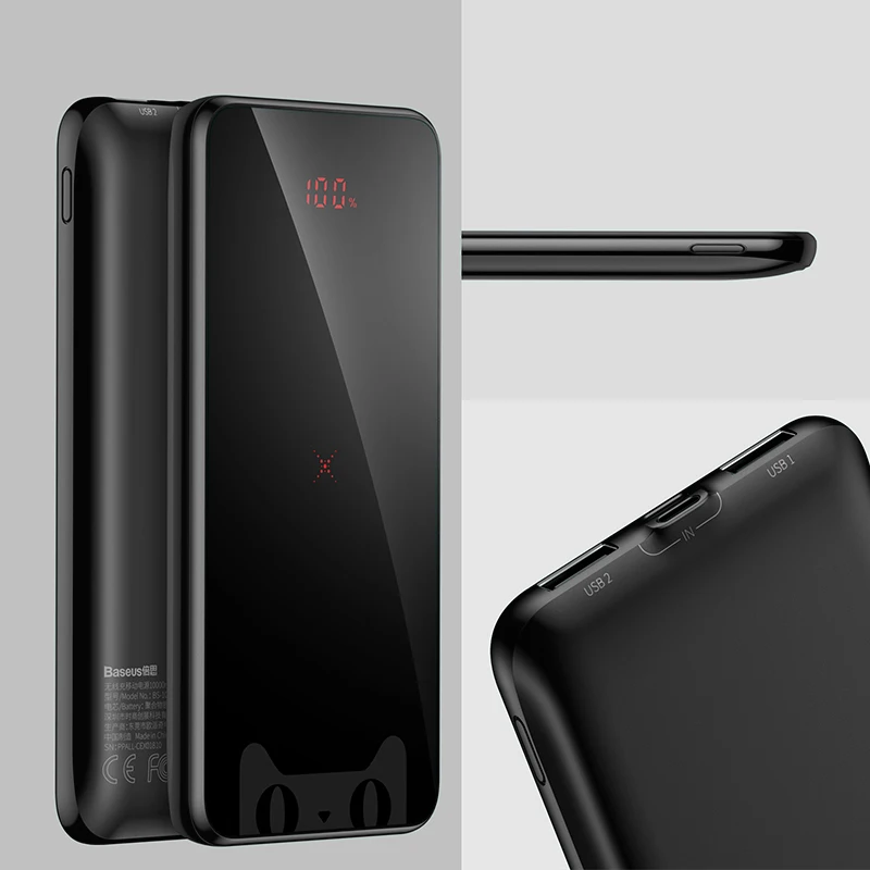 Baseus Tmall Cat Logo 10000mah Qi Wireless Charger Power Bank For iPhone Xiaomi mi Poverbank External Battery Wireless Powerbank