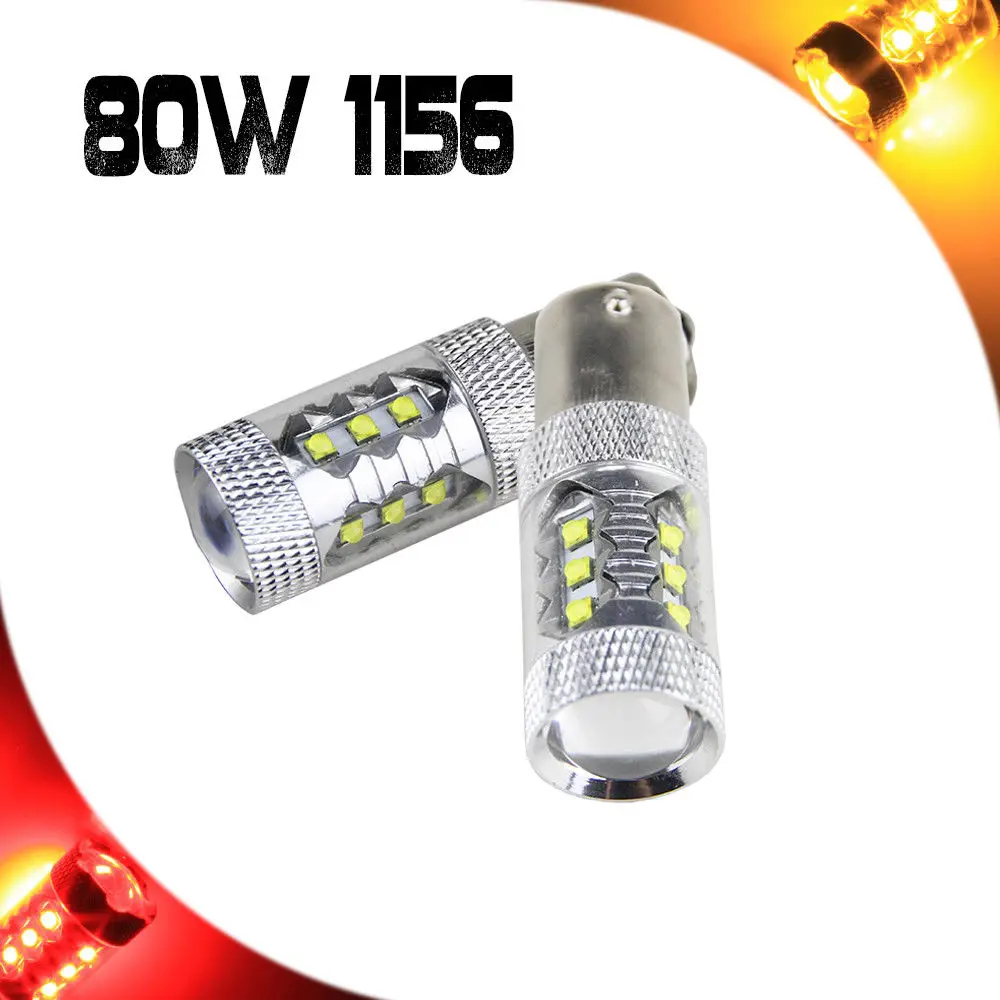 

Pair AMBER/Yellow CREE XBD Chip LED 80W 1156 BA15S CANBUS ERROR FREE HIGH PERFORMANCE INDICATOR REVERSE STOP TAIL LED BULBS