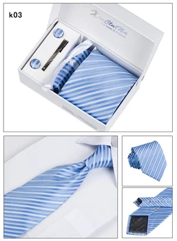 

Neck Tie Set Men Formal Business 4 Pieces Set Mens Gifts Set 8cm Professional Fashon Striped Tie Bridegroom Wedding Neck Tie