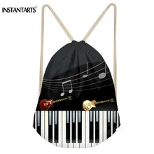 INSTANTARTS Women Sack String Drawstring Bags Music Notes With Piano Keyboard Print Boy Girl Casual Mini Travel Backpack Bookbag