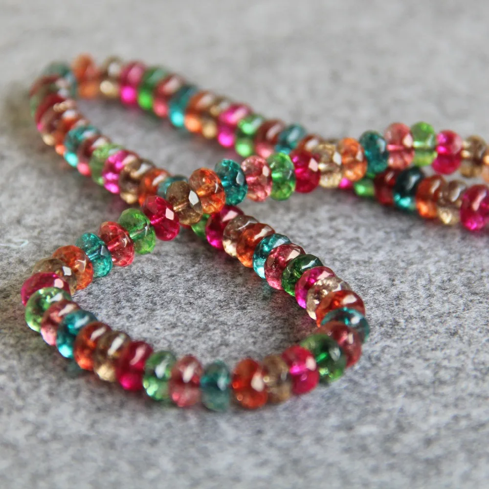 

(Min Order1) 6*8mm Multicolor Tourmaline Beads Round DIY Bead Stone For Necklace Bracelet 15inch Jewelry Making Design Wholesale