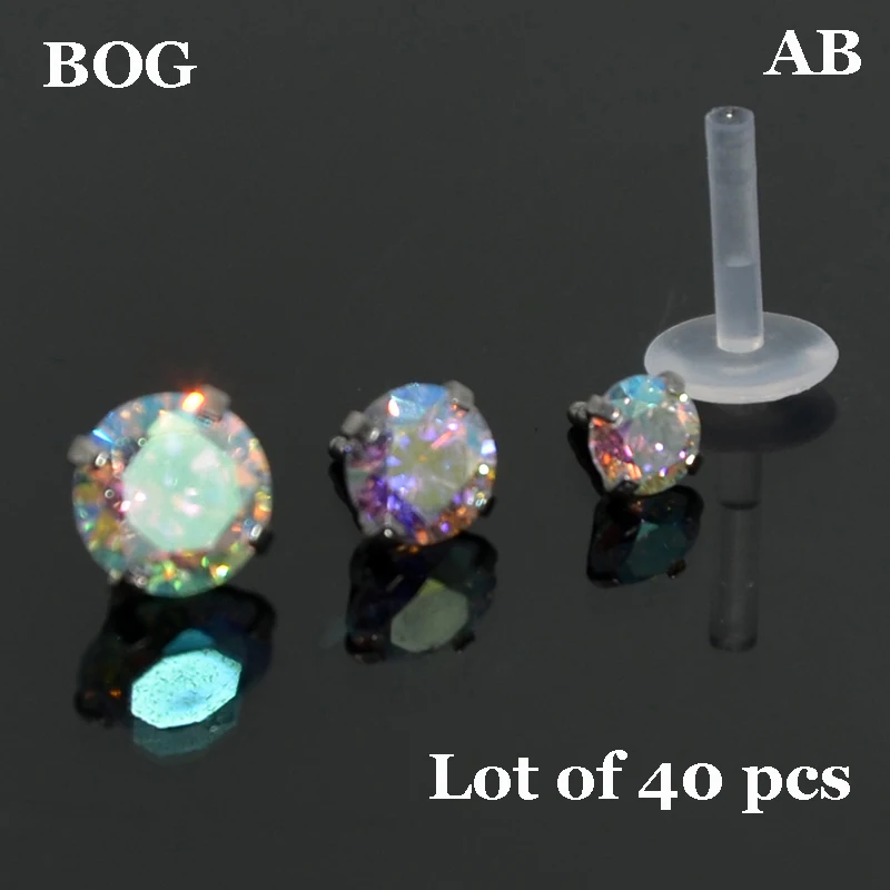 

Lot 40Pcs AB Zircon Bioplast Labret Monroe Lip Stud Ear Cartiliage Tragus Helix Piercing stud Ring 16g Body Jewelry