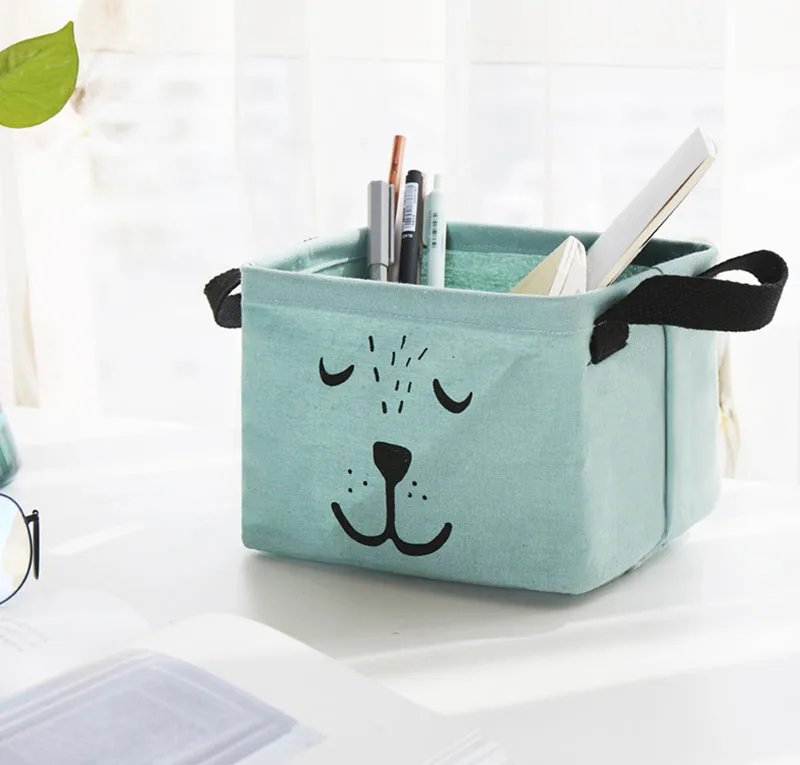 2PCs Waterproof Linen Office Storage Box Portable Pen Makeup Cosmetic Lipstick Sundries Basket Desktop Articles Organizer