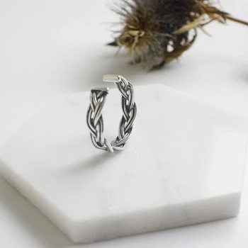 

Vintage 925 Sterling Silver Weaving Rings For Men Women Opening Finger Jewelry Bague anillos mujer anel