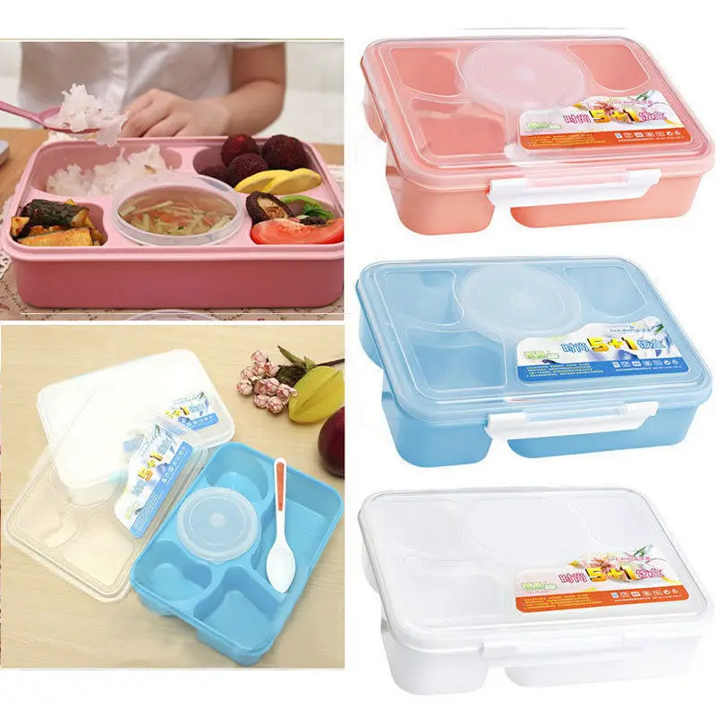 

Portable 5 Grid Microwave Lunch Box Picnic Food Fruit Container Kitchen Leak-proof Food Container Food Box For Kids Adult