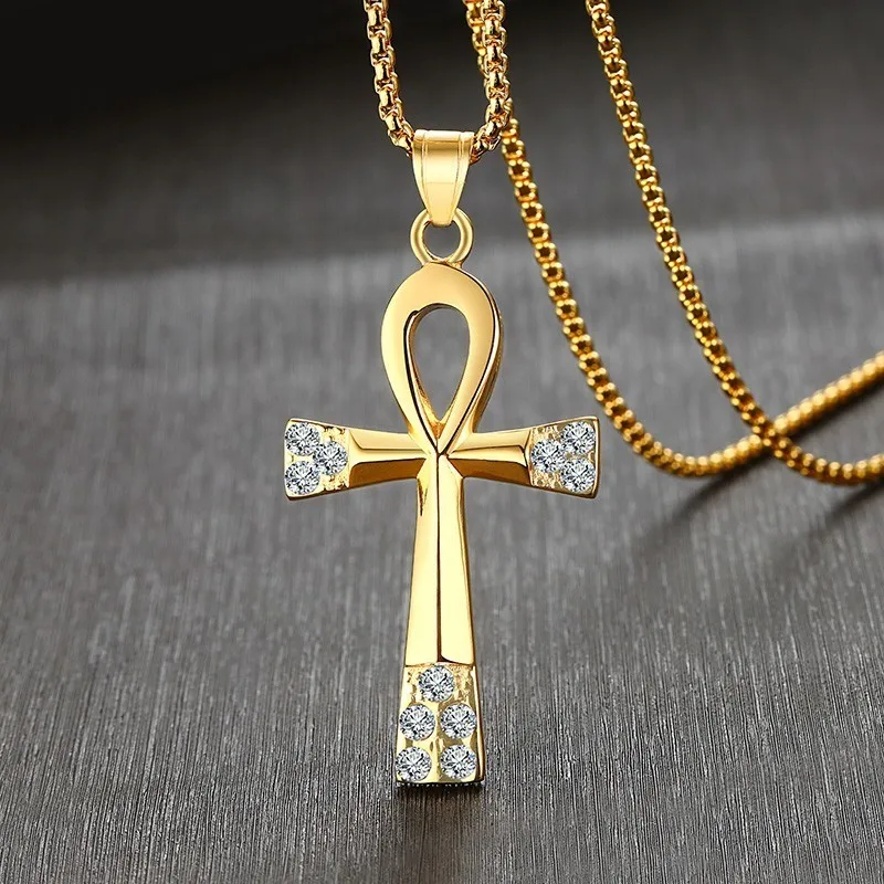 Мужские ожерелья в стиле ретро Ankh Cross из нержавеющей стали золотого цвета с