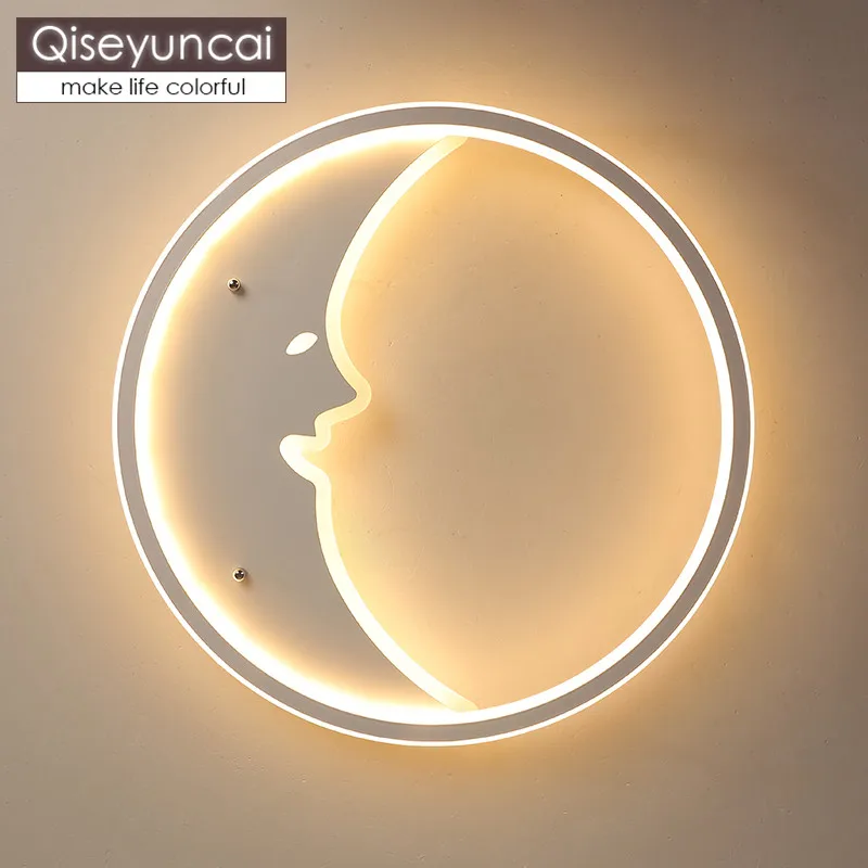 

Qiseyuncai Modern creativity moon bedroom led ceiling lamp simple warm male girl children room wedding room lamps free shipping
