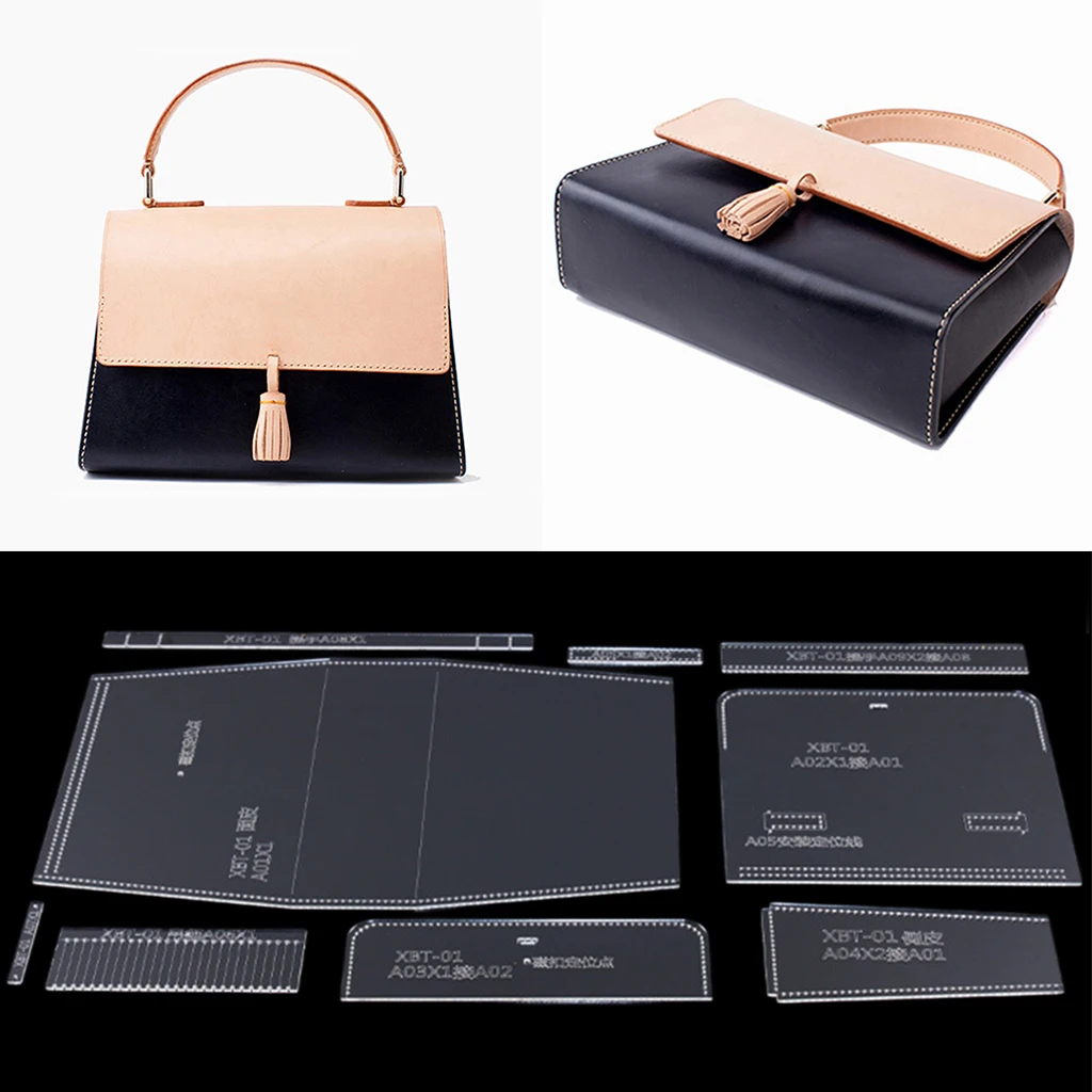 9pcs/set Handmade Acrylic Handbag Pattern Mould Stencil Template Set Leather Handcrafts